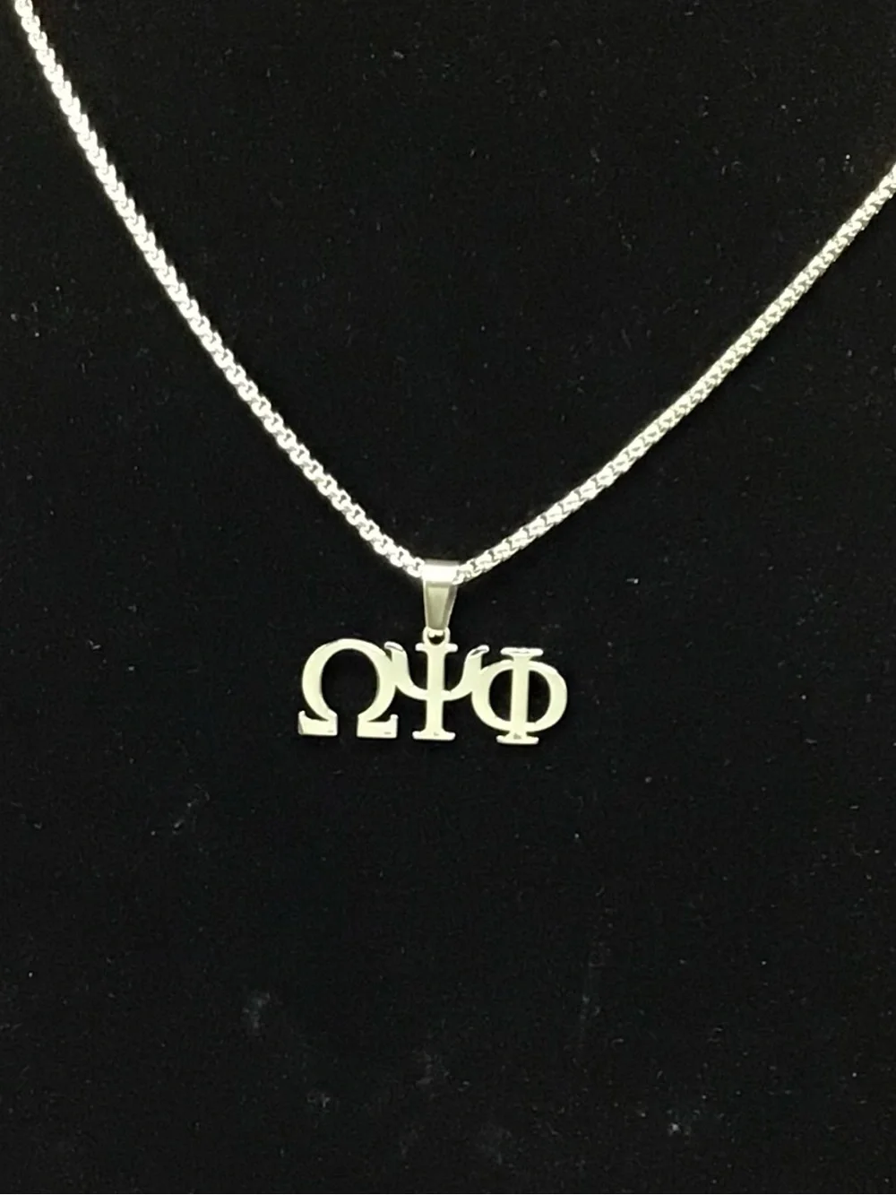 Omega Psi Phi Silver Stainless steel Greek Letter Necklace